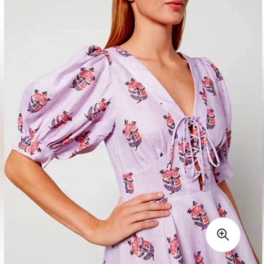 House of Harlow 1960 purple floral dress front tie, poplin sleeve 6 NWT